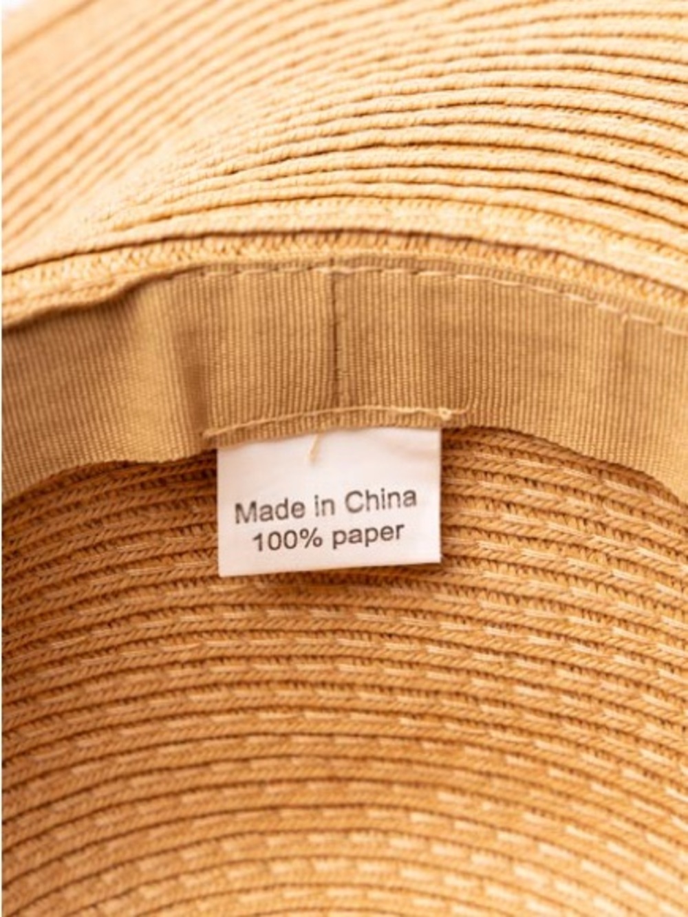 Wide Brim Straw Sun Hat "Beach Life" - Tan with Black Band - Picture 4 of 4